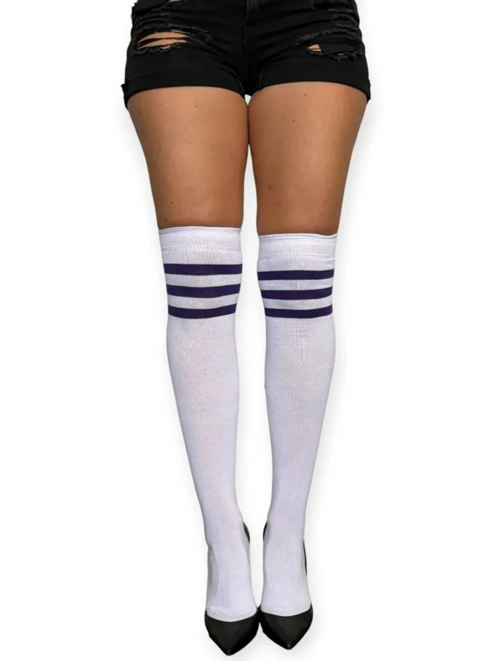 White and Purple Over the Knee Socks for Women